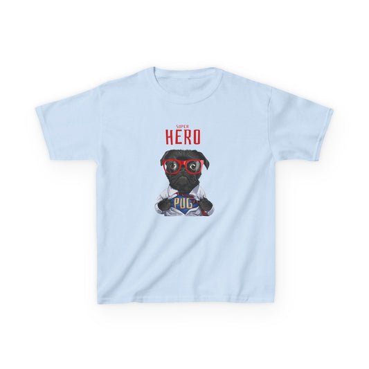 Superhero Pug Kids Heavy Cotton Tee - Fun & Playful Dog Graphic T-Shirt
