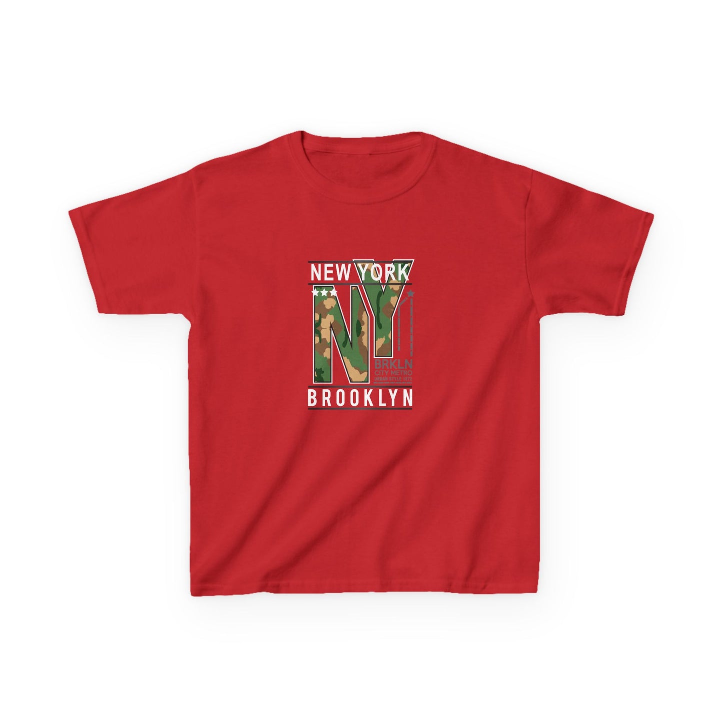 Brooklyn NY Kids Heavy Cotton Tee - Stylish Camo Design for Young Explorers