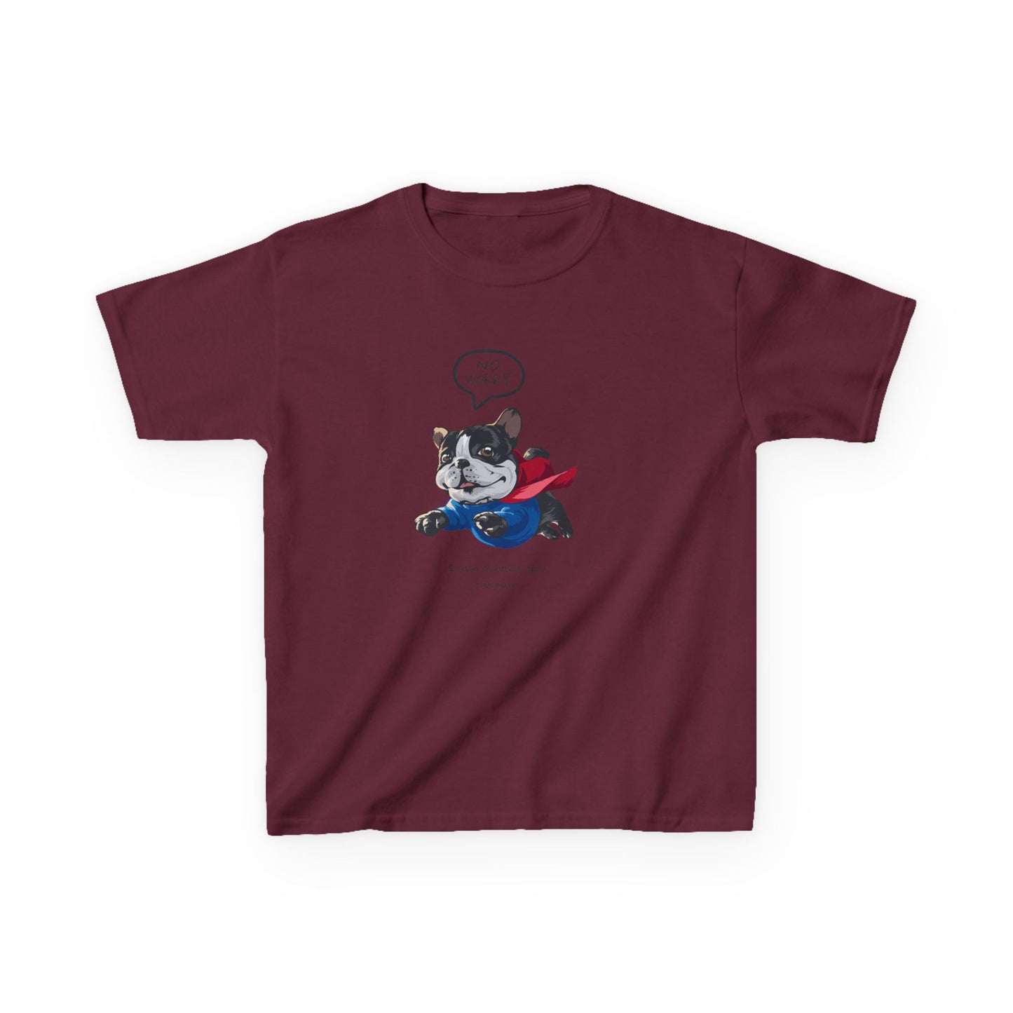 Superhero Dog Kids Heavy Cotton Tee - "No Worry" Fun Graphic T-Shirt