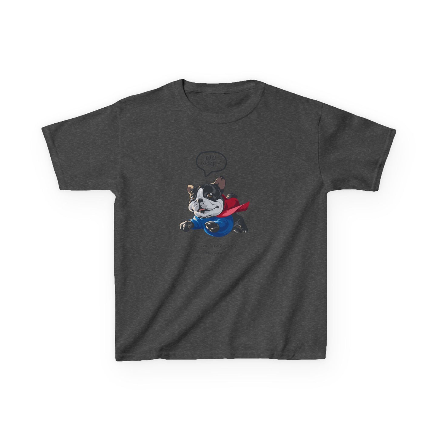 Superhero Dog Kids Heavy Cotton Tee - "No Worry" Fun Graphic T-Shirt