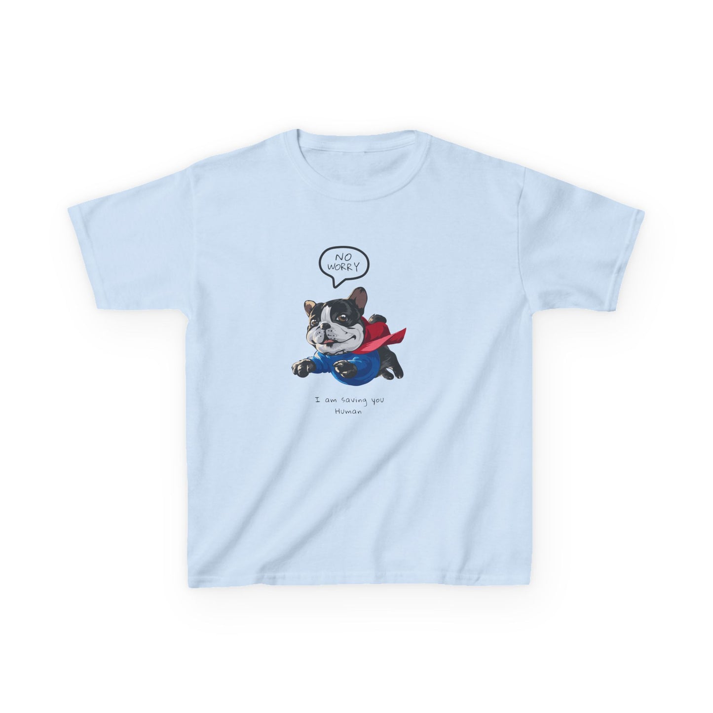 Superhero Dog Kids Heavy Cotton Tee - "No Worry" Fun Graphic T-Shirt