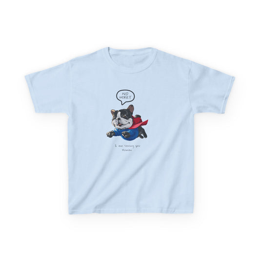 Superhero Dog Kids Heavy Cotton Tee - "No Worry" Fun Graphic T-Shirt