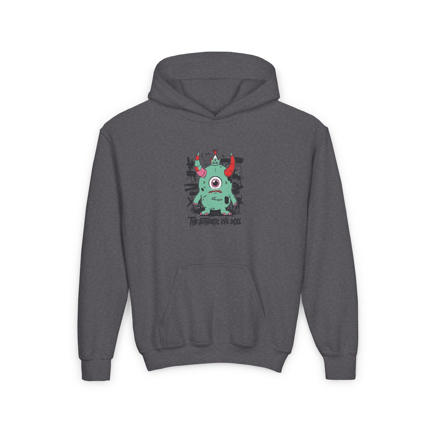 Youth Heavy Blend Hooded Sweatshirt with Monster Design - Perfect for Halloween and Everyday Fun