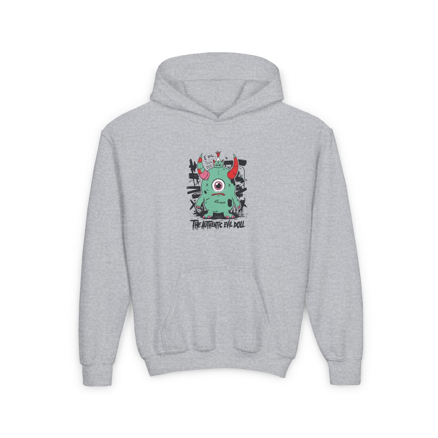 Youth Heavy Blend Hooded Sweatshirt with Monster Design - Perfect for Halloween and Everyday Fun