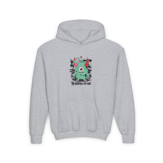 Youth Heavy Blend Hooded Sweatshirt with Monster Design - Perfect for Halloween and Everyday Fun