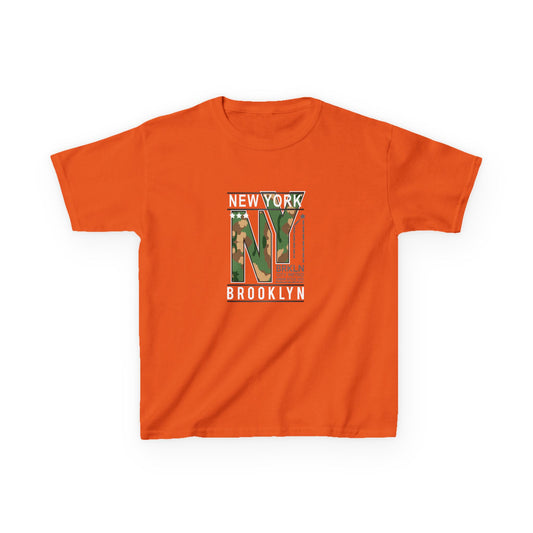 Brooklyn NY Kids Heavy Cotton Tee - Stylish Camo Design for Young Explorers