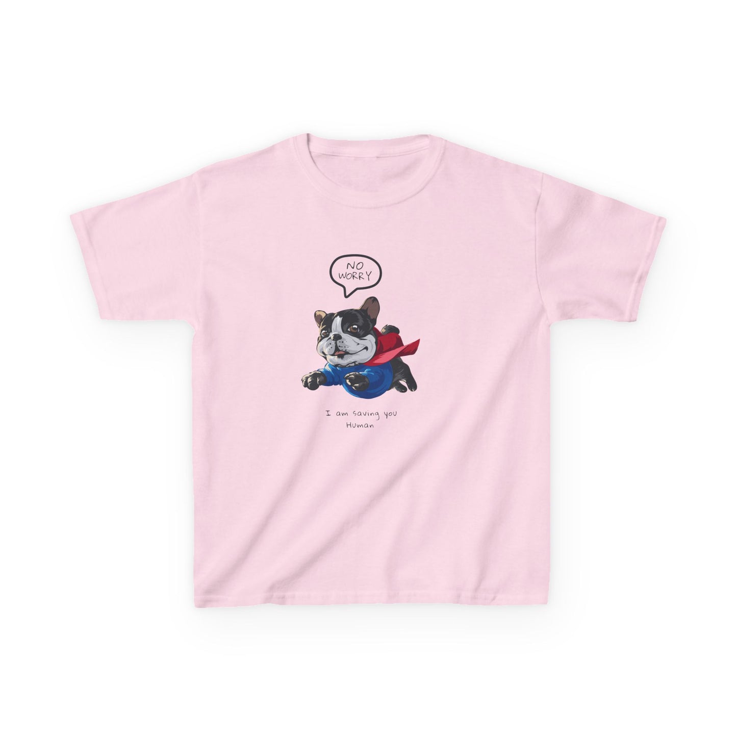 Superhero Dog Kids Heavy Cotton Tee - "No Worry" Fun Graphic T-Shirt