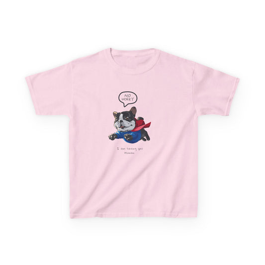 Superhero Dog Kids Heavy Cotton Tee - "No Worry" Fun Graphic T-Shirt